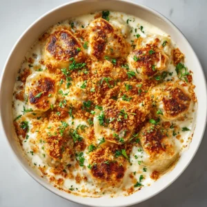 A close-up overhead view of the cheesy ground beef and biscuit casserole, showing the golden-brown dumpling topping.