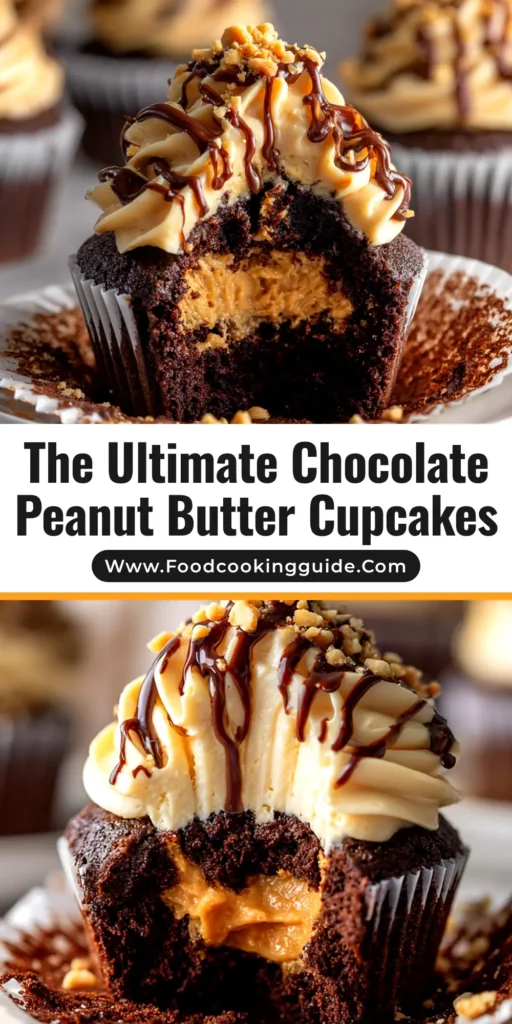 Chocolate Peanut Butter Cupcakes: The Ultimate Recipe 4 A beautiful platter of homemade chocolate peanut butter cupcakes, with swirls of creamy peanut butter frosting and topped with chopped peanut butter cups.