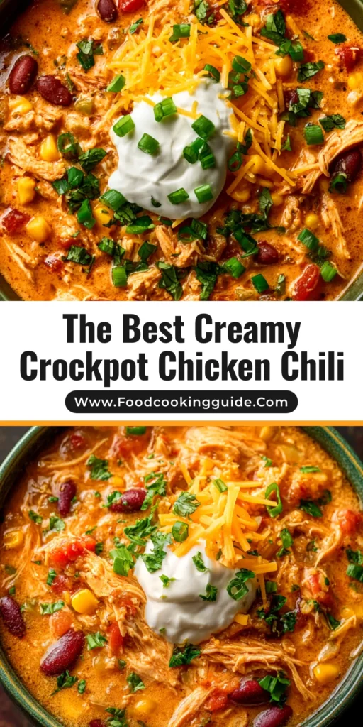 A bowl of creamy Crockpot Cream Cheese Chicken Chili garnished with fresh cilantro. The perfect easy and cozy slow cooker dinner recipe.