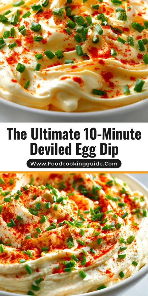 Deviled Egg Dip (The Ultimate Creamy & Classic Recipe) 4 A shareable bowl of creamy deviled egg dip garnished with paprika and chives, surrounded by crackers and celery for dipping. The perfect party appetizer.