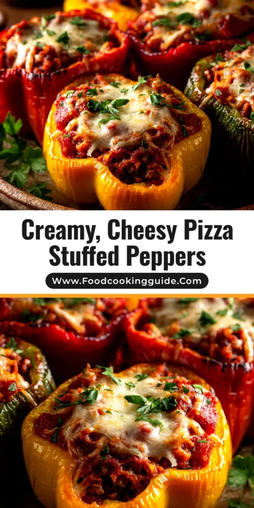 A pan of delicious Pizza Stuffed Peppers, topped with melted mozzarella cheese and pepperoni. This easy and healthy low-carb recipe is perfect for a weeknight dinner.