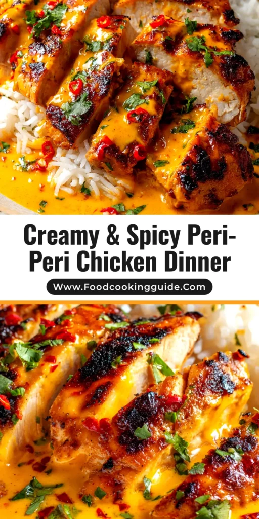 A mouthwatering platter of grilled Peri-Peri Chicken, beautifully charred and glistening with spicy red sauce, garnished with fresh cilantro.