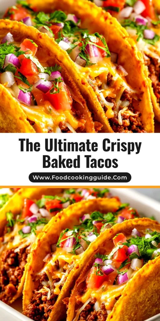 A pan of crispy oven-baked tacos filled with seasoned ground beef and melted cheddar cheese, ready to be served for taco night.