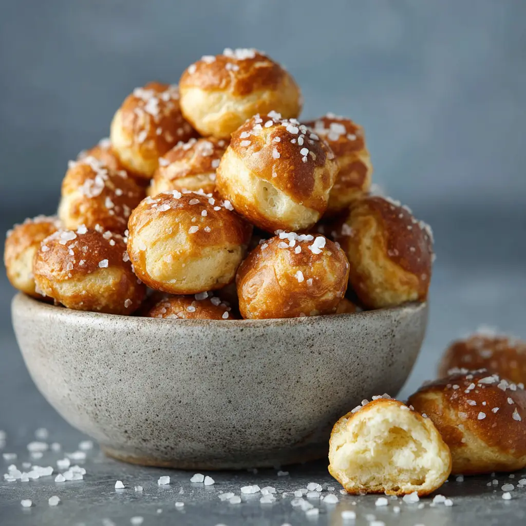 A process shot showing gluten-free sourdough pretzel bites on a baking sheet after their baking soda bath and before baking.