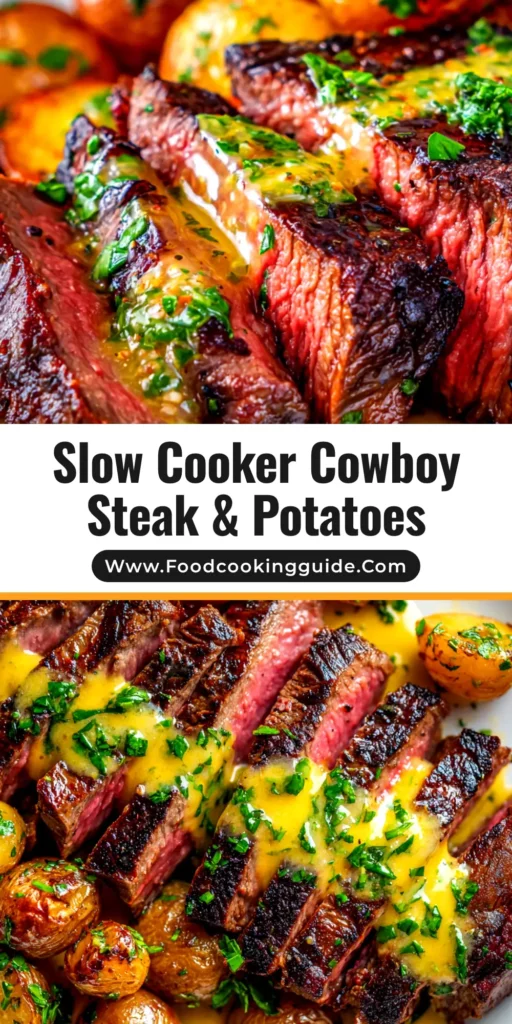 Slow Cooker Cowboy Butter Steak: Tender, juicy steak slices smothered in a rich, herbaceous cowboy butter sauce. The perfect easy Crock-Pot dinner recipe.