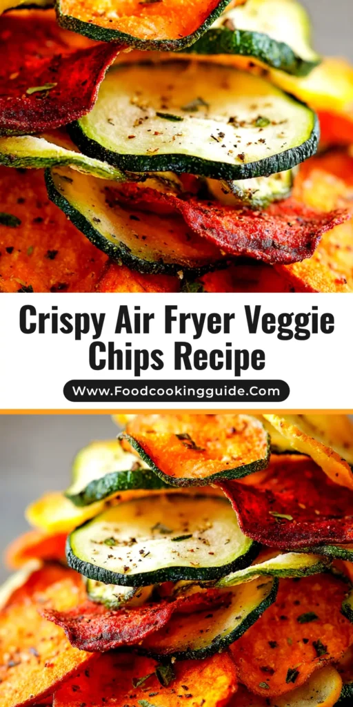A vibrant bowl of crispy air fryer veggie chips made from sweet potatoes, beets, and zucchini, ready to be eaten as a healthy snack.