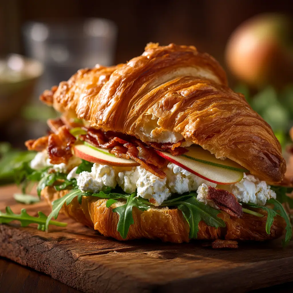Apple Goat Cheese Croissant: A Perfect Blend of Sweet & Savory 1 A close-up of the assembled apple goat cheese croissant before baking, showing the layers of apple and crumbled goat cheese on puff pastry.