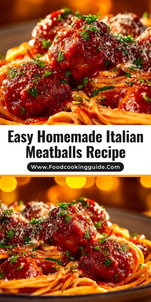 Italian Meatball Recipe (That's Unbelievably Juicy!) 4 A close-up of juicy, homemade meatballs from an authentic Italian Meatball Recipe, simmering in a rich marinara sauce in a rustic pan.