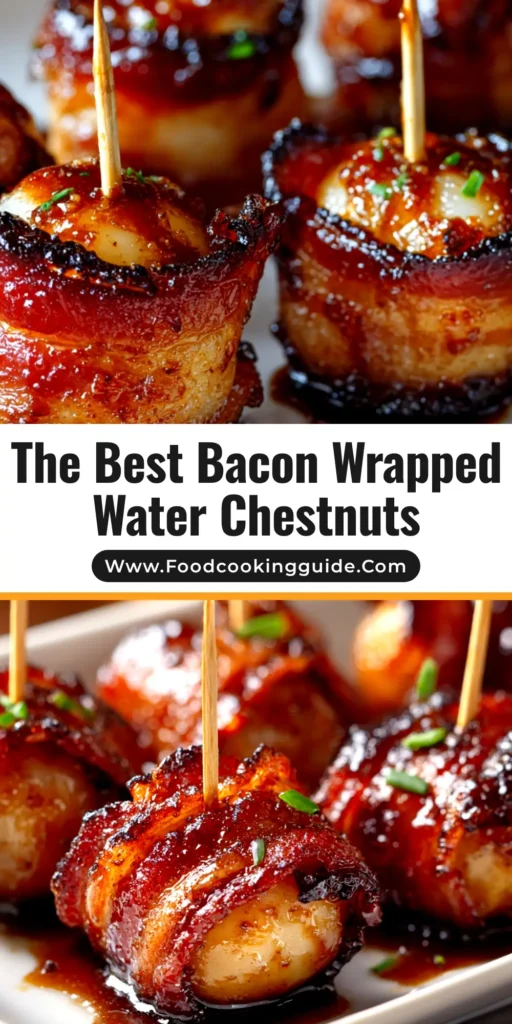Bacon Wrapped Water Chestnuts (The Perfect Party Appetizer) 3 A platter of delicious Bacon Wrapped Water Chestnuts, glazed and crispy, ready to be served as the perfect party appetizer.