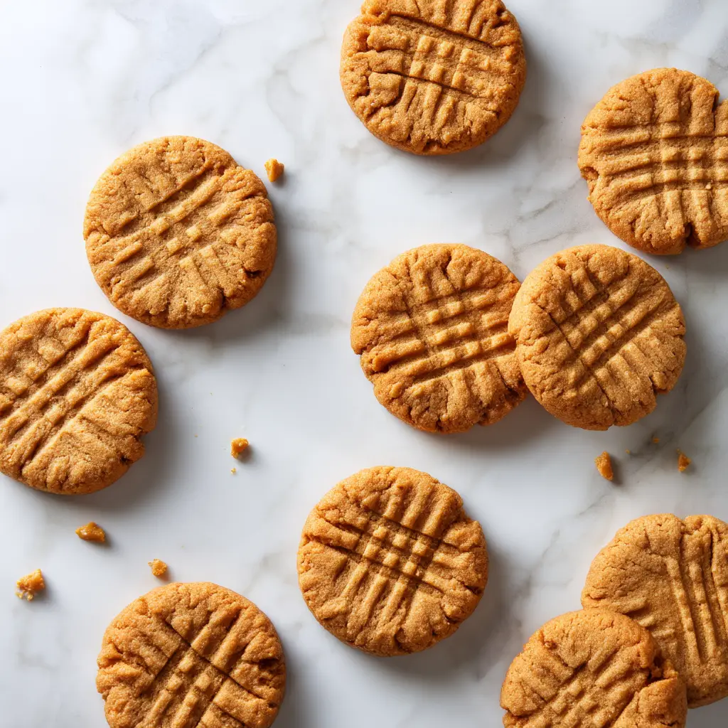 A close-up shot of a single oat flour peanut butter cookie broken in half to show its soft and chewy texture inside.