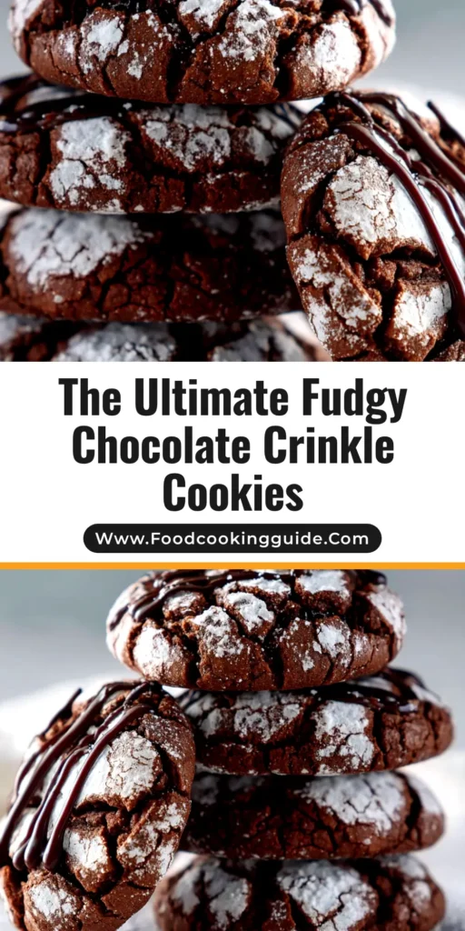 A close-up overhead shot of classic chocolate crinkle cookies arranged on a cooling rack, showing their deep chocolate color and bright white cracked powdered sugar topping.