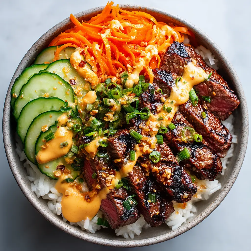 Home 8 A close-up shot of tender, thinly sliced Korean BBQ steak being cooked in a hot skillet, with pieces caramelizing to a perfect char.