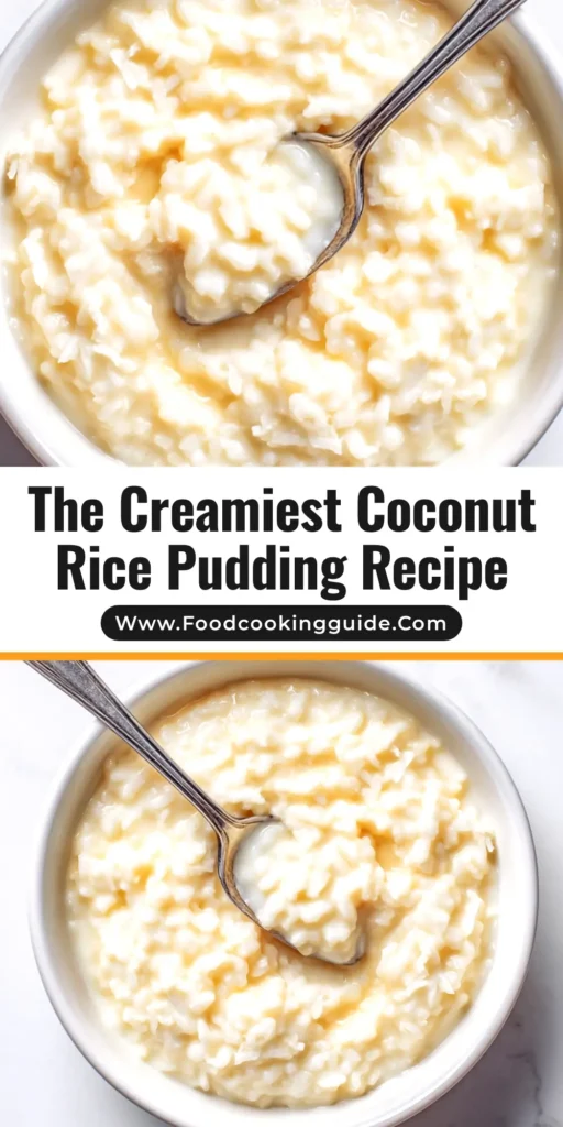 Coconut Rice Pudding: The Ultimate Creamy & Easy Recipe 3 A white bowl filled with creamy coconut rice pudding, topped with toasted coconut flakes and a cinnamon stick, ready to be shared.