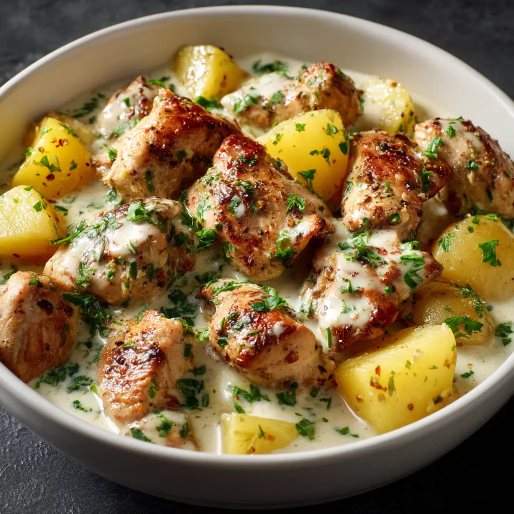 Crockpot Garlic Parmesan Chicken: The Ultimate Creamy Slow Cooker Recipe 2 A rustic white bowl filled with creamy slow cooker garlic parmesan chicken, showing the thick and luscious sauce.