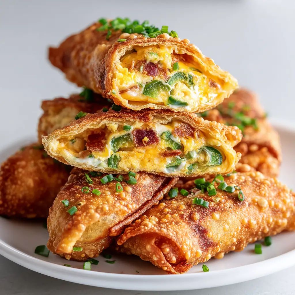An extreme close-up of a perfectly fried Jalapeno Popper Egg Roll, highlighting its crispy, bubbly texture.