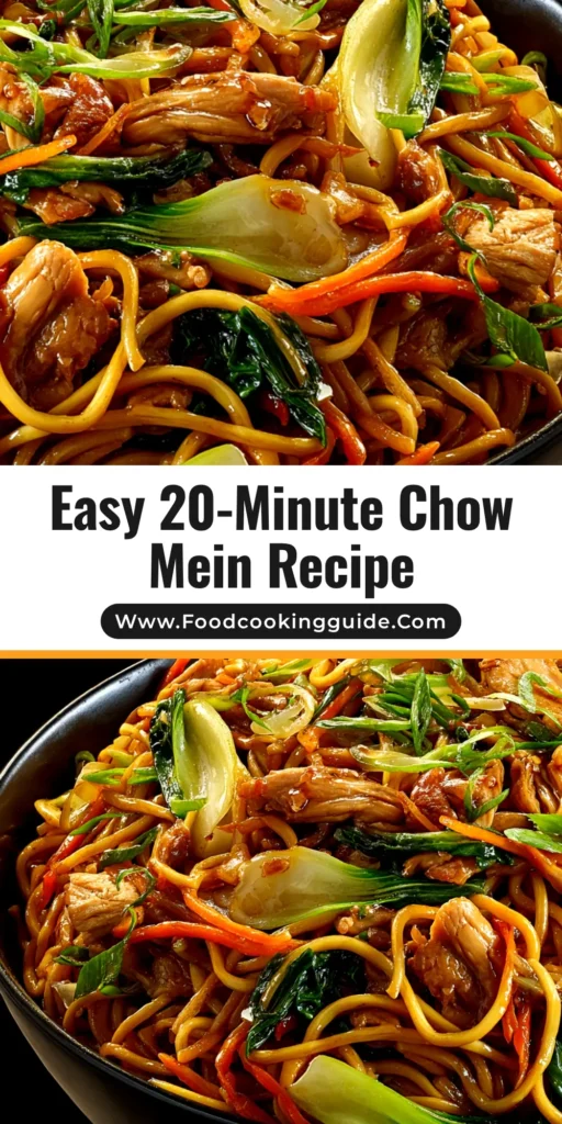 A delicious and easy Chow Mein Recipe served in a rustic bowl, garnished with fresh green onions. This homemade version is better than takeout!