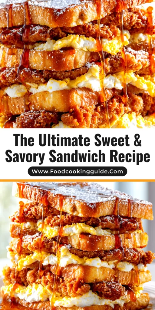 French Toast Fried Chicken Sandwich: The Ultimate Sweet & Savory Guide 3 A delicious French Toast Fried Chicken Sandwich stacked high on a white plate, drizzled with maple syrup and dusted with powdered sugar.