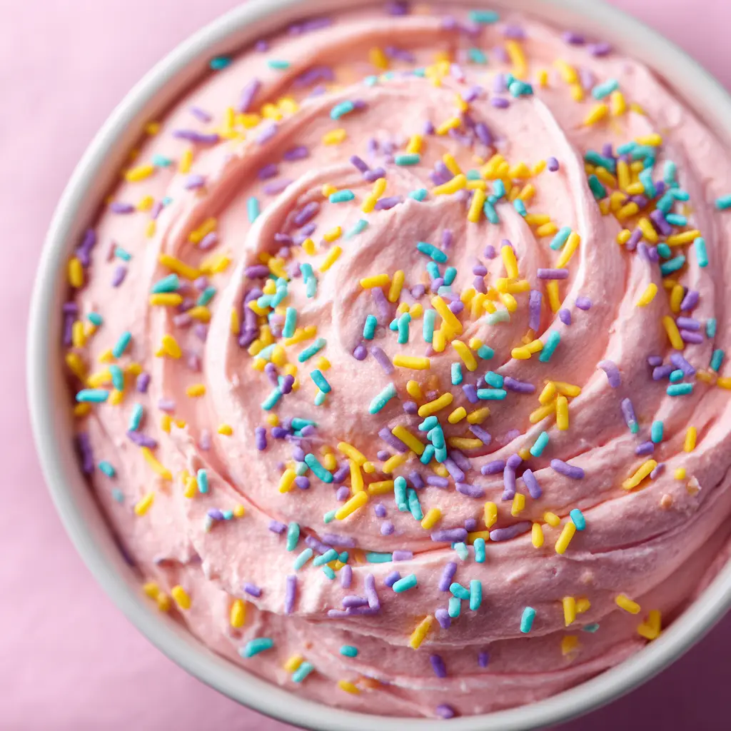 A bowl of funfetti-style dessert dip ready for an Easter party, illustrating a fun variation of the base recipe.