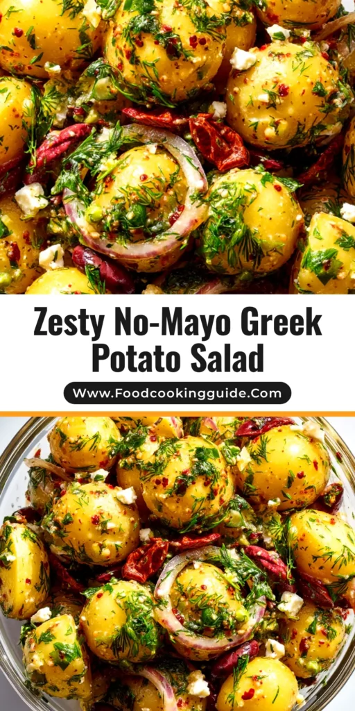 Greek Potato Salad (The Authentic Recipe) 3 A large white bowl filled with authentic Greek Potato Salad, topped with fresh dill, feta, and Kalamata olives. This is a healthy, no-mayo potato salad recipe.