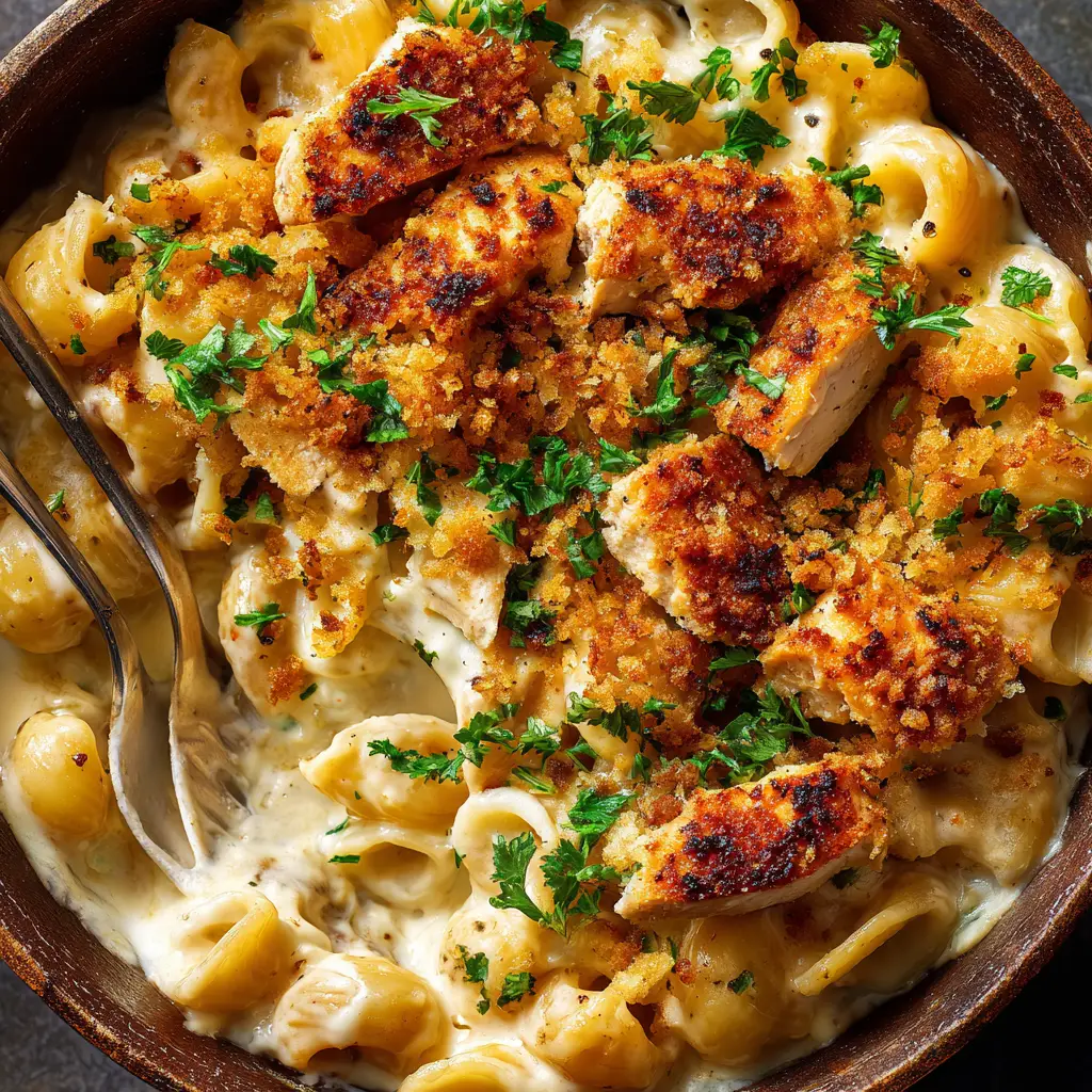 A fork lifting a mouthful of homemade Cajun Chicken Mac and Cheese from a bowl. The cheese stretches appealingly from the bowl to the fork, showcasing its perfect melt.