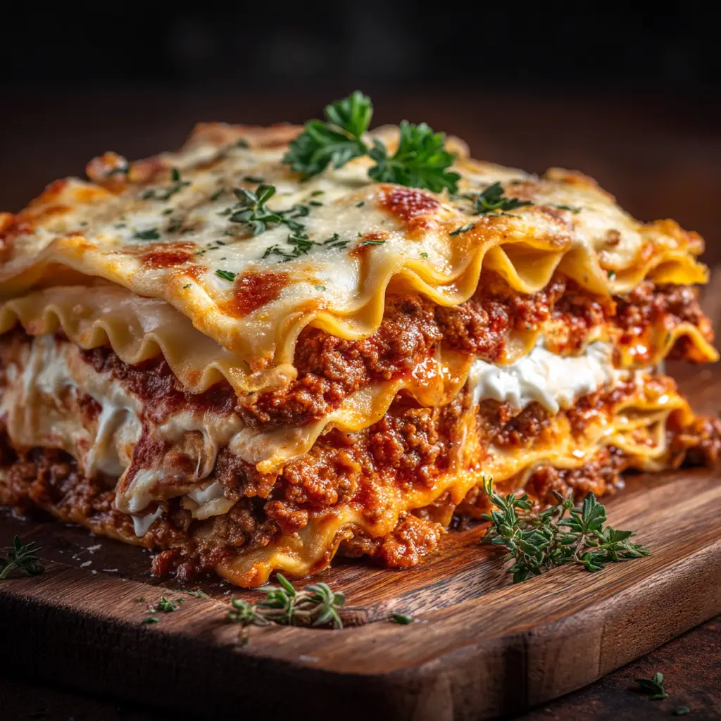 Beef Lasagna Recipe: The Ultimate Comfort Food Classic 1 A savory meat sauce for lasagna simmering in a pan, with chunks of ground beef and rich tomato sauce.