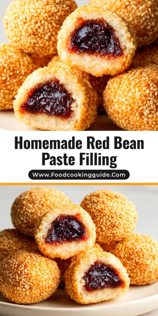 A beautiful bowl of homemade red bean paste, also known as Anko, with a wooden spoon scooping some out. The paste is a rich, dark red color, showing its smooth texture.