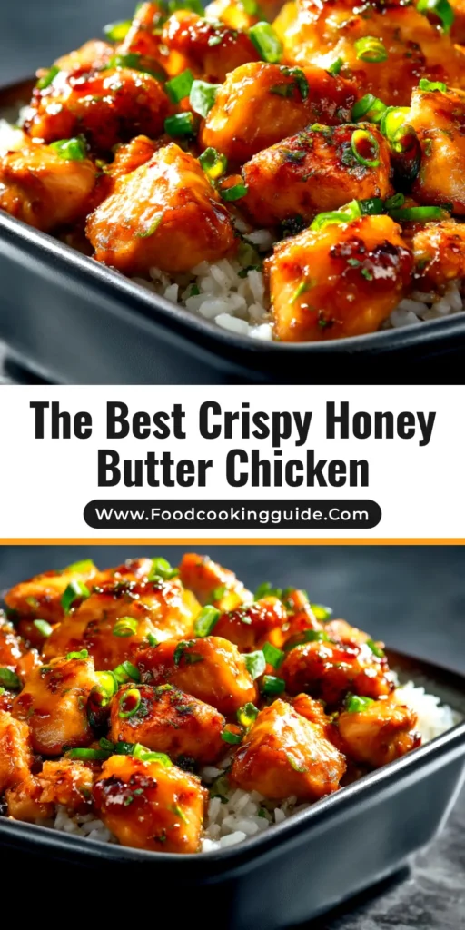 Honey Butter Chicken: The Ultimate 30-Minute Weeknight Dinner 3 A top-down view of Honey Butter Chicken in a skillet, glazed with a glistening sweet and savory sauce and garnished with fresh herbs. The perfect easy weeknight dinner idea.