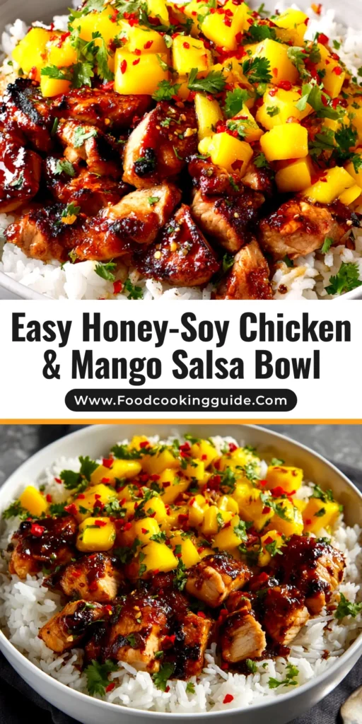 A close-up shot of sticky Honey-Soy Glazed Chicken in a skillet, garnished with sesame seeds and green onions. The perfect easy weeknight dinner recipe.