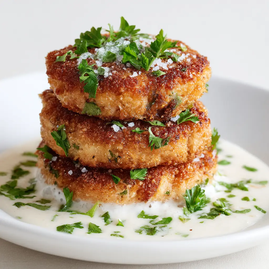 A plate of homemade canned salmon patties ready to be served, garnished with fresh dill. This shows how to make salmon patties that look and taste amazing.