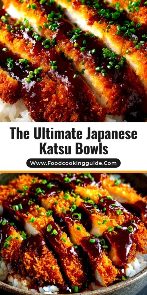A delicious Japanese Katsu Bowl Recipe with a crispy fried pork cutlet (tonkatsu) sliced over a bed of white rice and cabbage, drizzled with tonkatsu sauce.