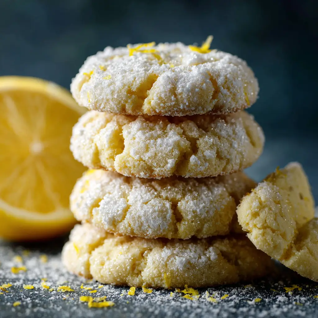 A side view of lemon sugar cookies being drizzled with a sweet and tangy lemon glaze.