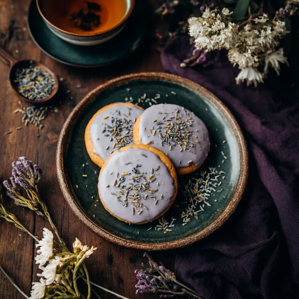 A close-up shot of tea-infused cookie dough being scooped onto a baking sheet before baking.