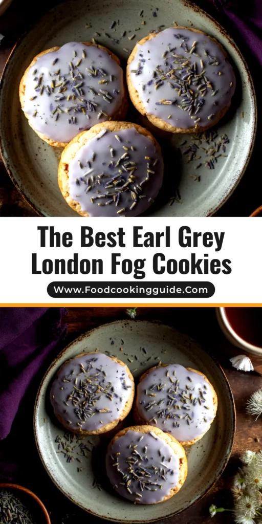 A stack of delicate London Fog cookies next to a cup of tea. These Earl Grey and lavender cookies are the perfect afternoon treat. Get the easy recipe!