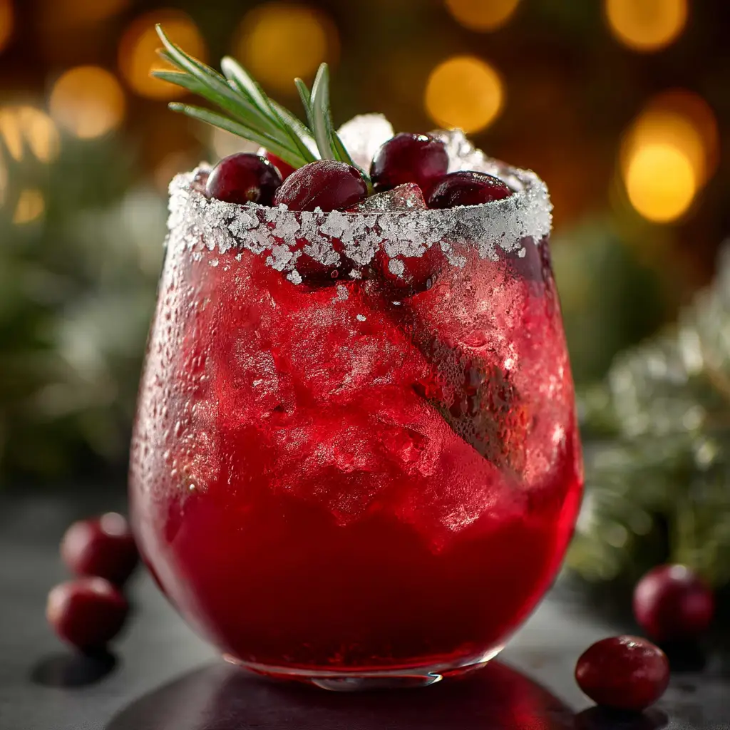 Mistletoe Margarita: The Perfect Festive Christmas Cocktail 2 A close-up of a Christmas margarita being poured from a cocktail shaker into an ice-filled glass, showcasing its bright red cranberry color.