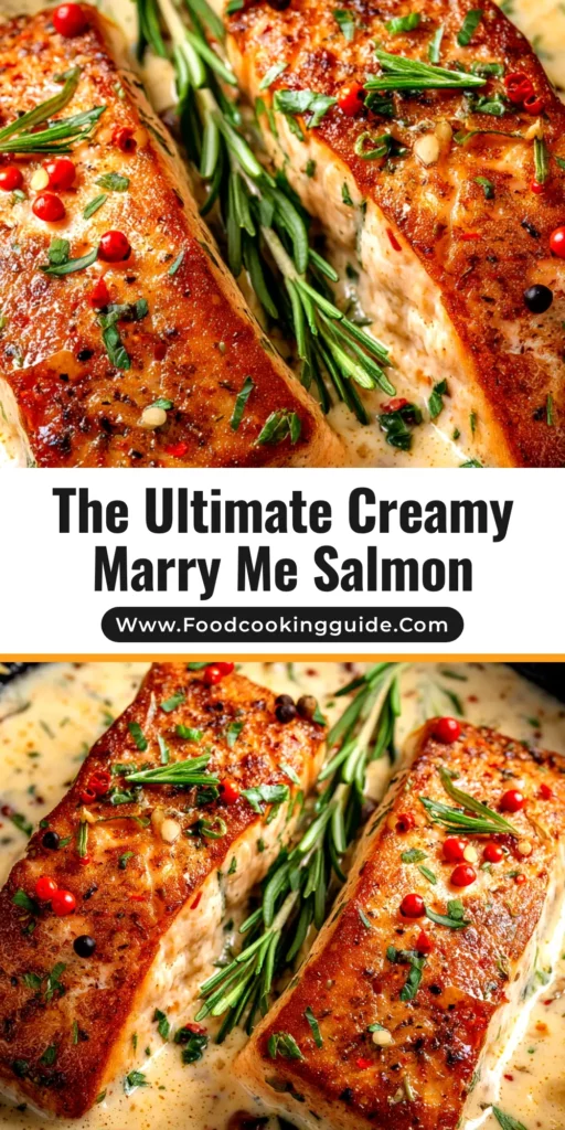 Marry Me Salmon: The Only Recipe You'll Ever Need 3 A skillet of Marry Me Salmon with four fillets in a creamy sun-dried tomato sauce, garnished with fresh basil. This easy recipe is a perfect romantic dinner.