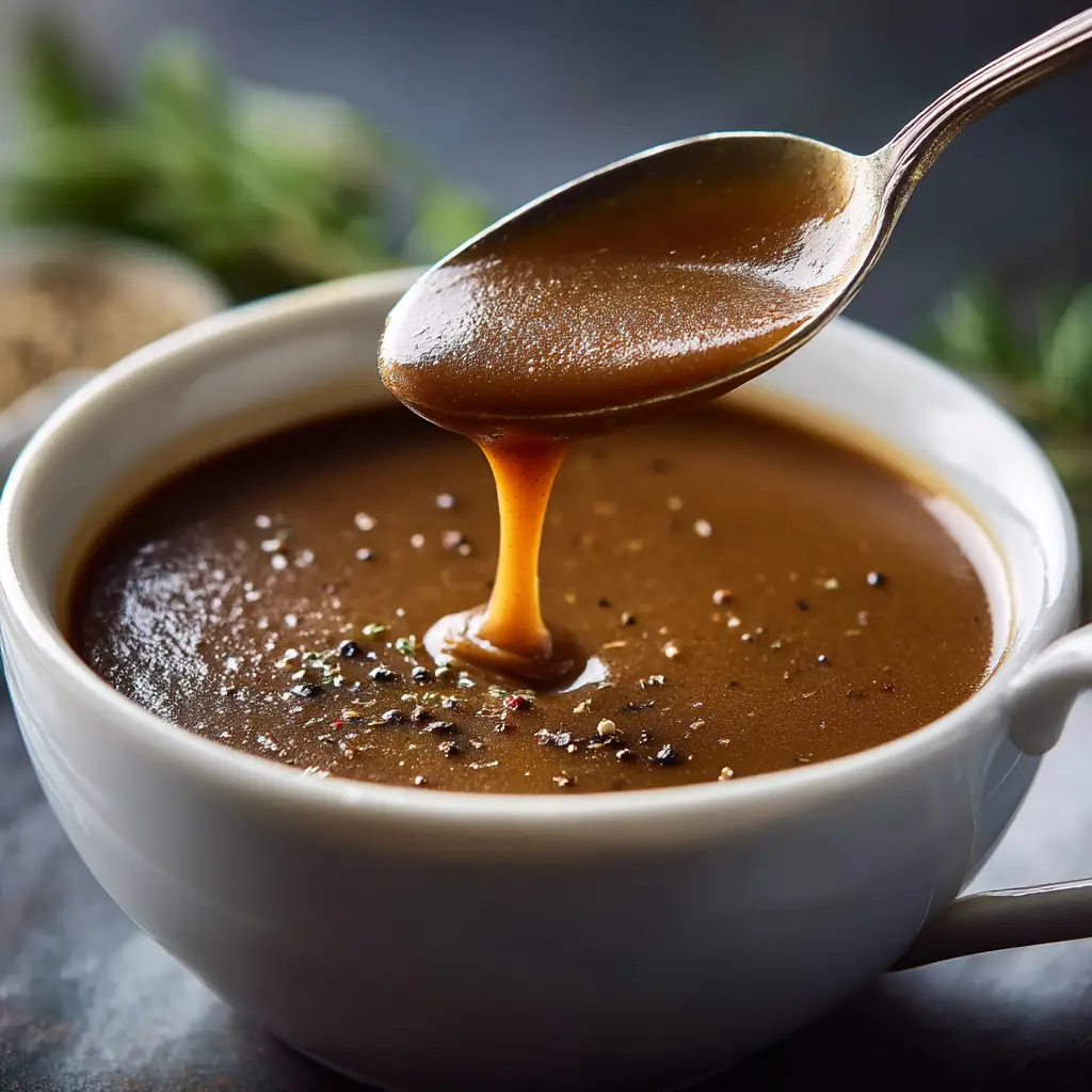 KFC Gravy Recipe: The Ultimate Copycat Guide 1 A delicious serving of mashed potatoes generously topped with homemade KFC-style gravy, ready to be eaten.