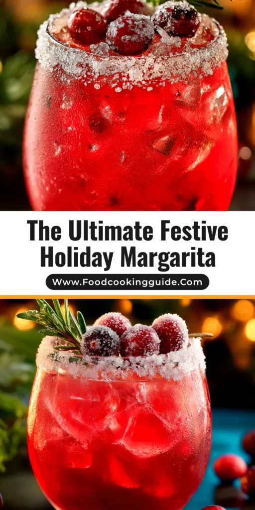 Mistletoe Margarita: The Perfect Festive Christmas Cocktail 3 A vibrant red Mistletoe Margarita cocktail in a rocks glass, garnished with a fresh rosemary sprig and sugared cranberries, ready for a Christmas celebration.