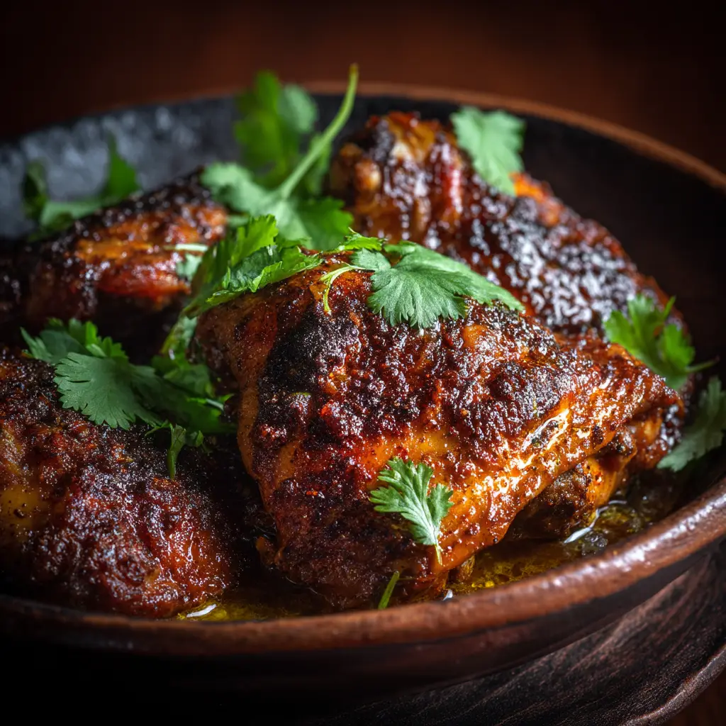 A delicious serving of Moroccan spiced chicken served over fluffy couscous with a side of fresh herbs, illustrating a complete meal.