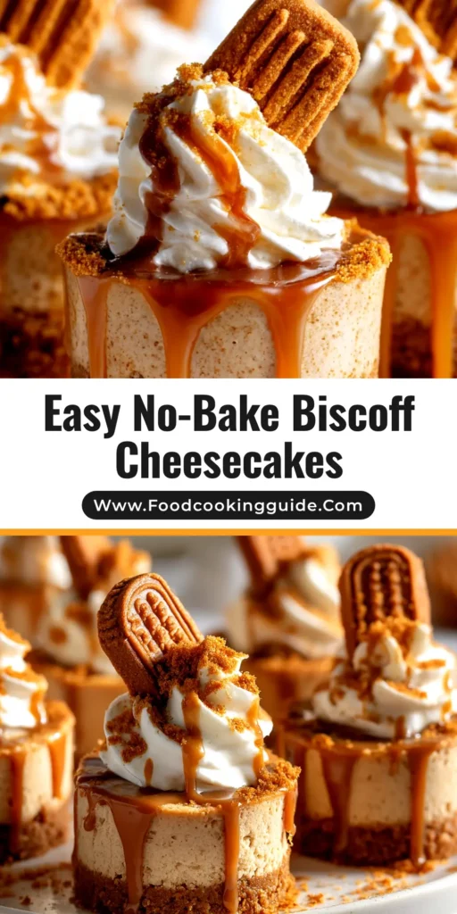 No Bake Mini Biscoff Cheesecakes: The Ultimate Easy Dessert 3 An overhead shot of several No Bake Mini Biscoff Cheesecakes on a serving platter, topped with cookie crumbs.