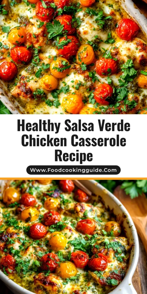 A delicious slice of creamy Salsa Verde Chicken Casserole on a white plate, showcasing the cheesy layers and tender chicken.