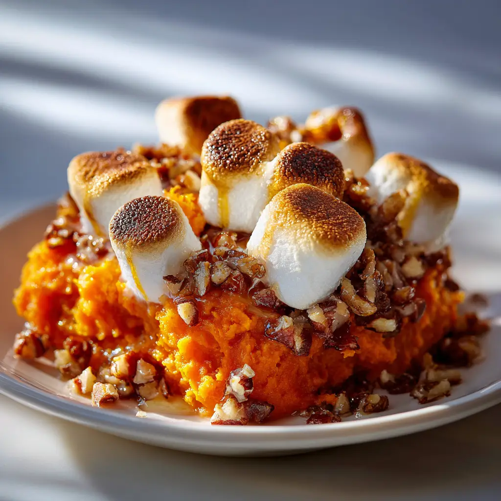 Maple Sweet Potato Casserole (The Ultimate Holiday Recipe) 1 The Maple Sweet Potato Casserole being served onto a plate, showcasing its rich orange color and delicious pecan streusel.