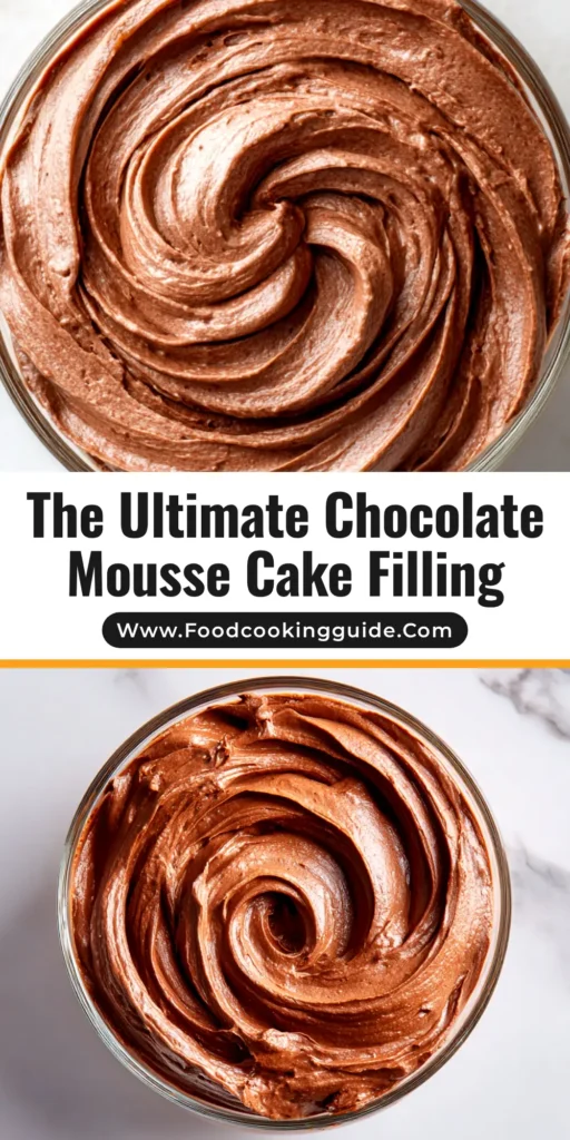 Chocolate Mousse Filling: The Ultimate Stable & Rich Recipe 3 Rich and stable chocolate mousse filling being piped onto a cake layer. The perfect decadent filling for all desserts.