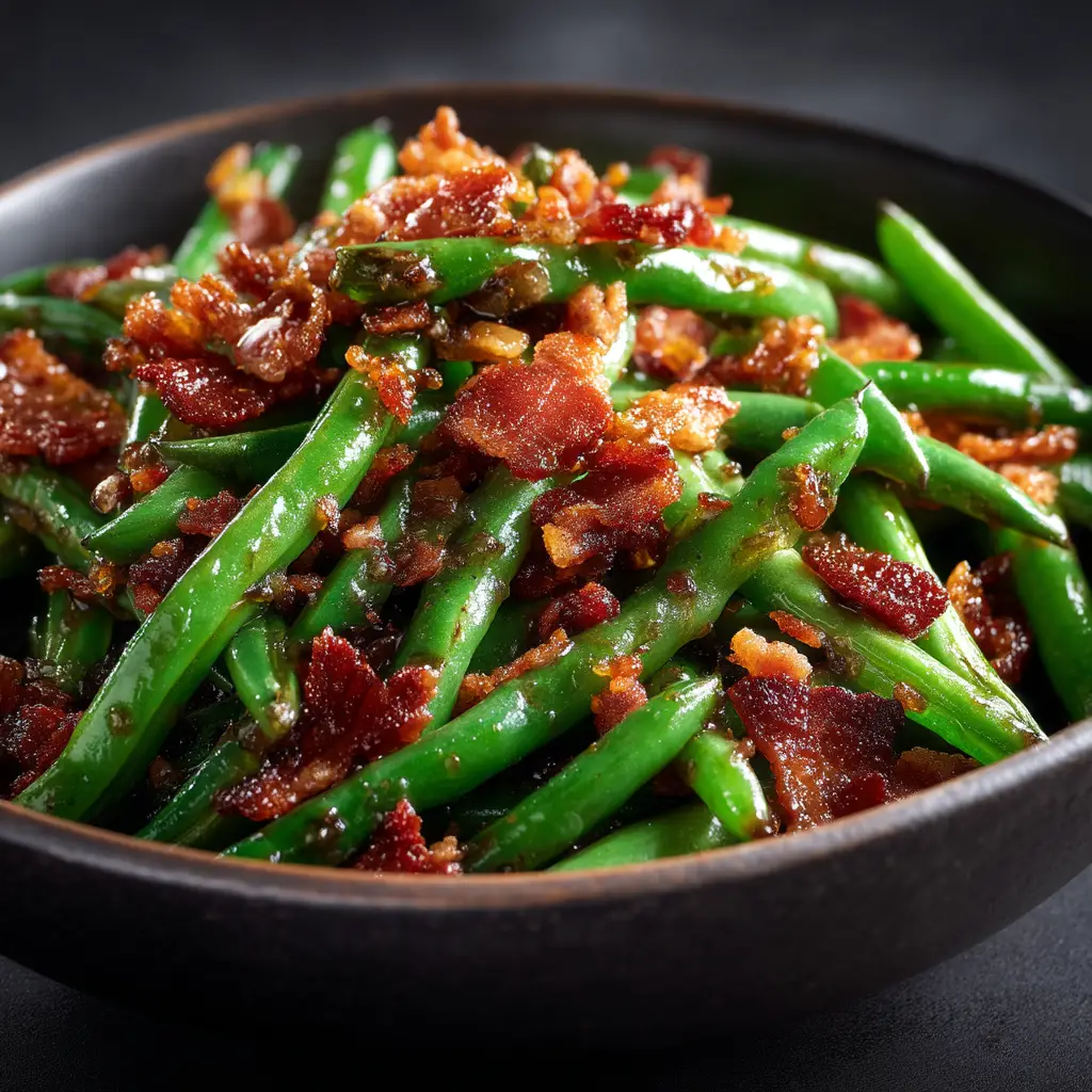 Crack Green Beans: The Addictive Side Dish You Can't Resist 2 An extreme close-up shot of tender-crisp crack green beans. You can see the texture of the beans and the thick, caramelized sauce coating them.