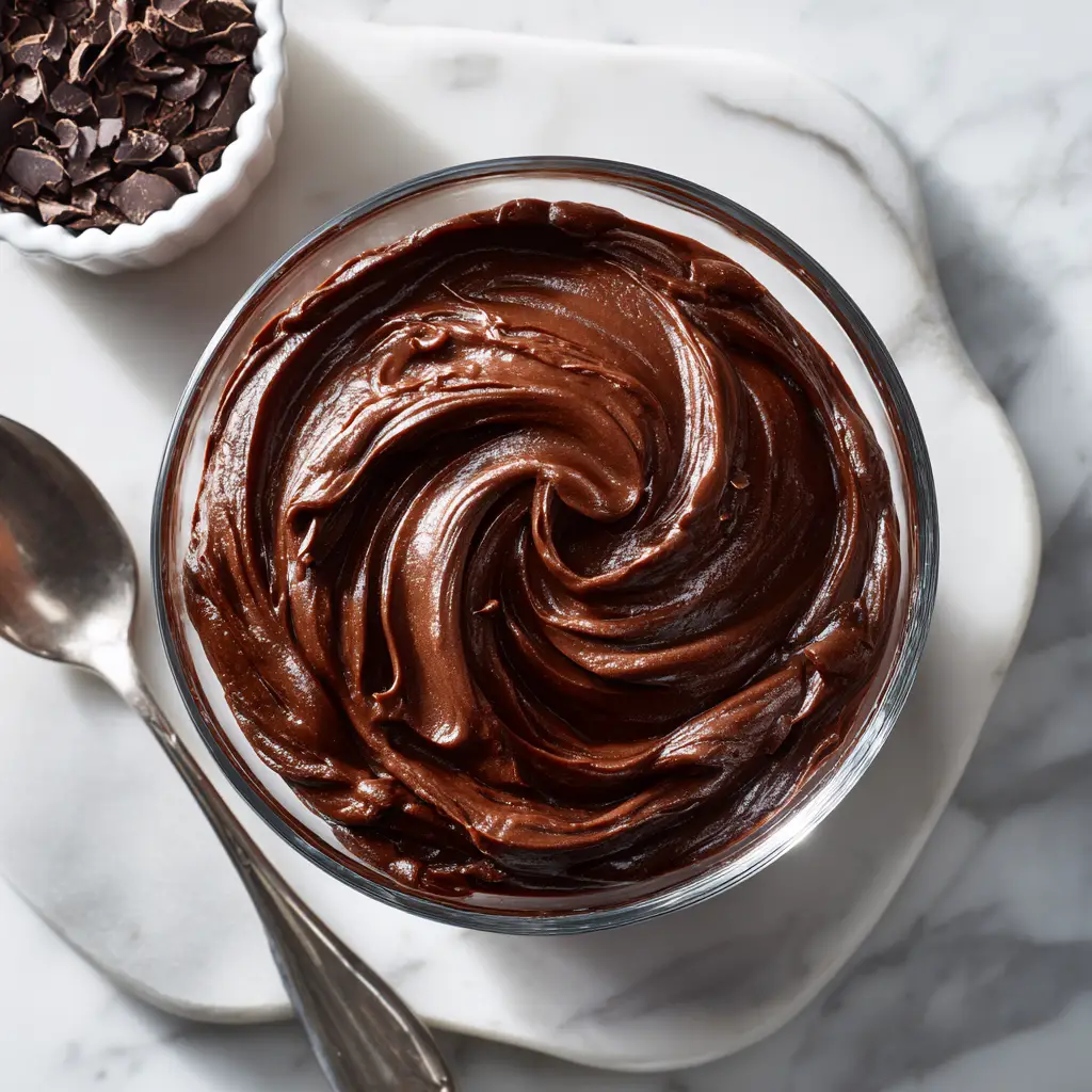 The final whipped chocolate filling in a bowl, showing its light and airy texture perfect for spreading between cake layers.