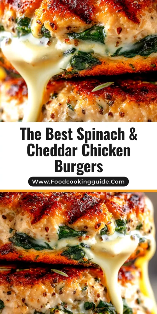 A perfectly cooked White Cheddar and Spinach Chicken Burger on a toasted brioche bun, ready to be eaten. The cheese is melted and spinach is visible in the juicy patty.