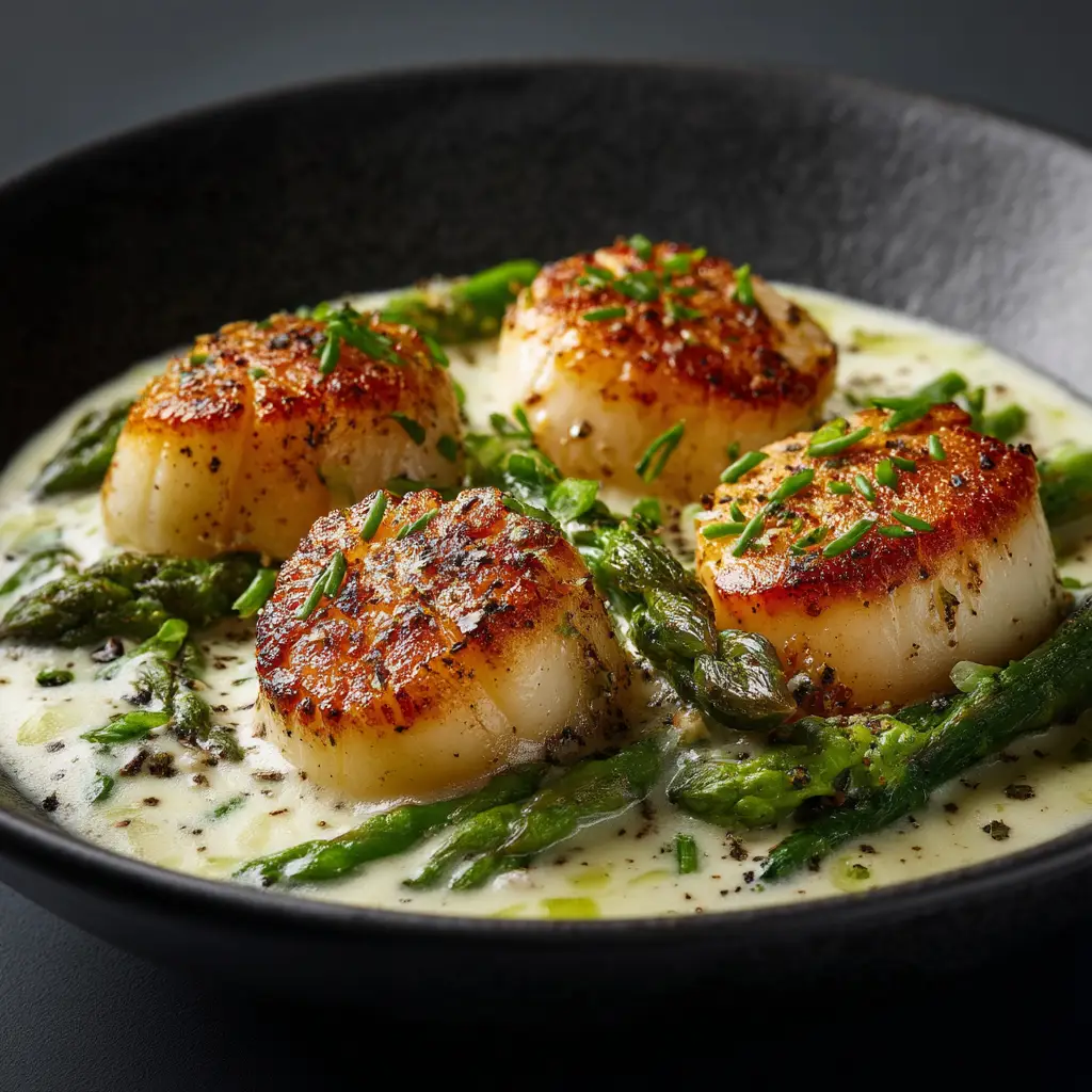 Assembling the final seared scallop bowls with fresh vegetables, cooked quinoa, and a drizzle of lemon garlic butter sauce before serving.