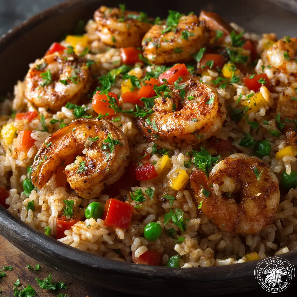 Home 8 A close-up shot of homemade Cajun shrimp and rice in a bowl, showcasing the perfectly cooked shrimp and individual grains of seasoned rice.