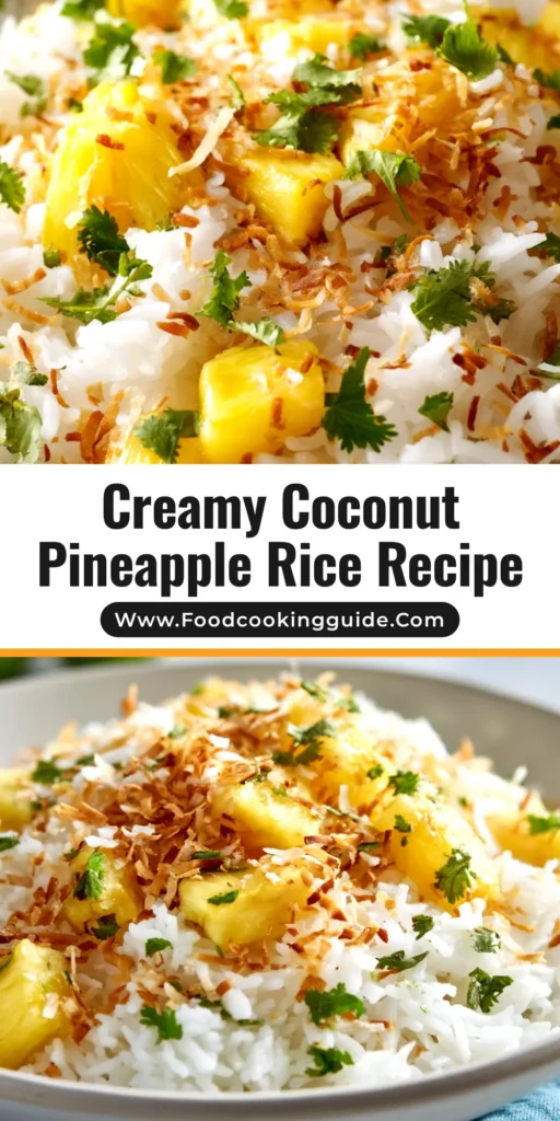Coconut Pineapple Rice: The Ultimate Tropical Side Dish 3 A top-down view of a bowl of delicious Coconut Pineapple Rice, garnished with fresh cilantro and toasted coconut flakes. The perfect tropical side dish recipe.