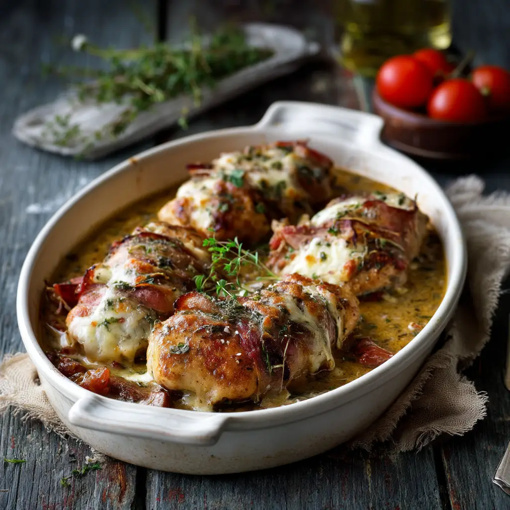 A step-by-step process shot showing the Chicken Saltimbocca being pan-seared to a golden brown in a cast-iron skillet.