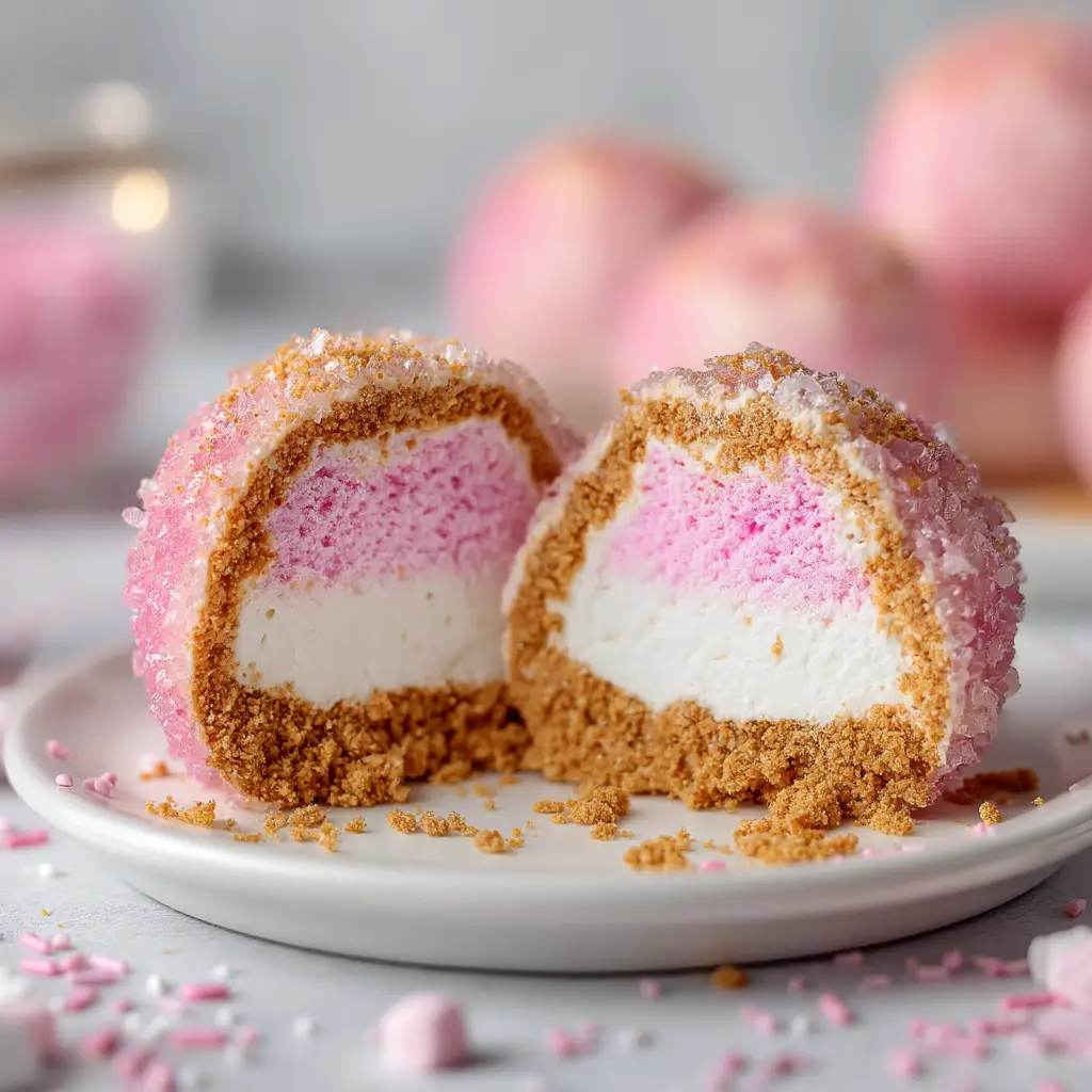 A close-up macro shot of the creamy pink and blue swirls in the cotton candy cheesecake filling.